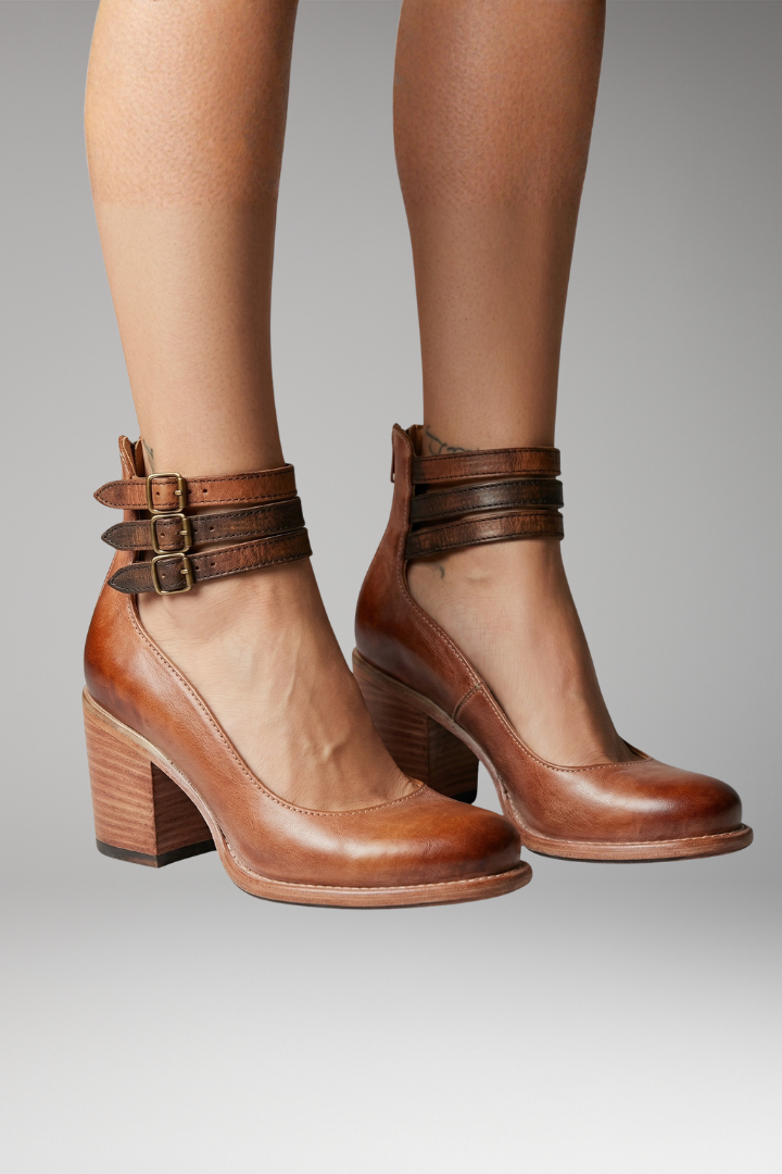 Women's Vintage Ankle Strap Sandal Heels with Block Heel and Adjustable Strap