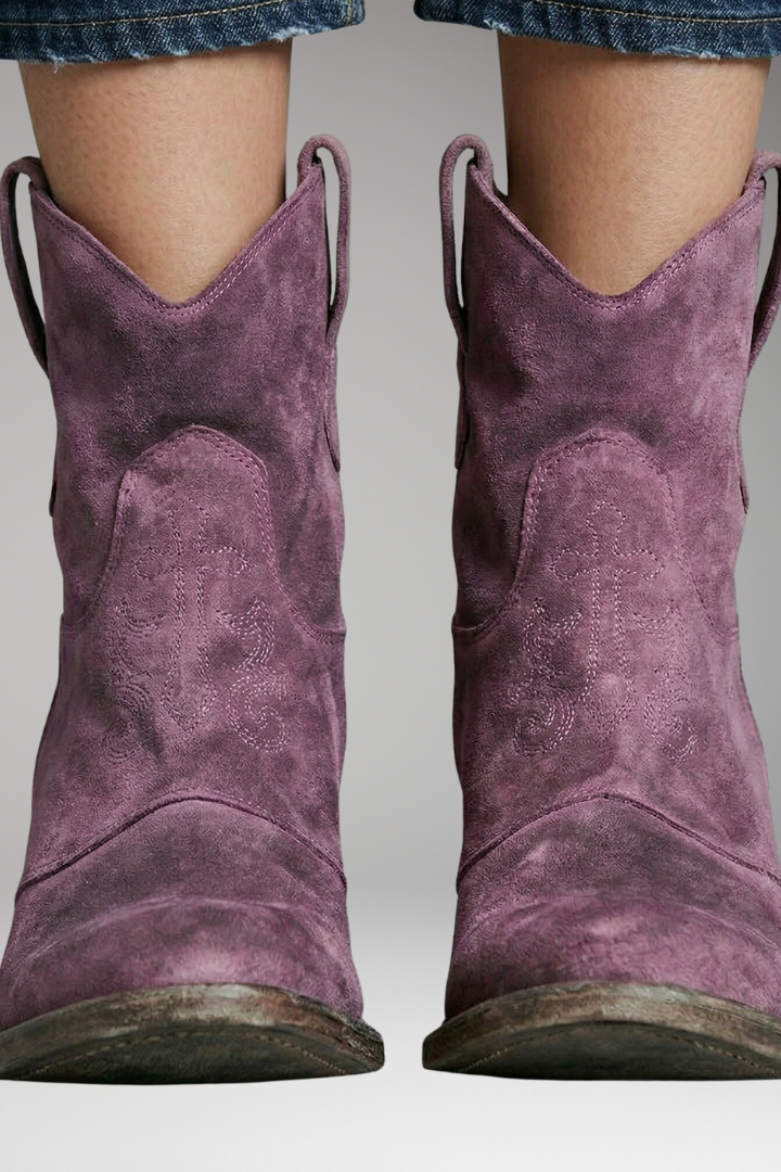 Women's Vintage Western Ankle Boots with Chic Cowboy Silhouette