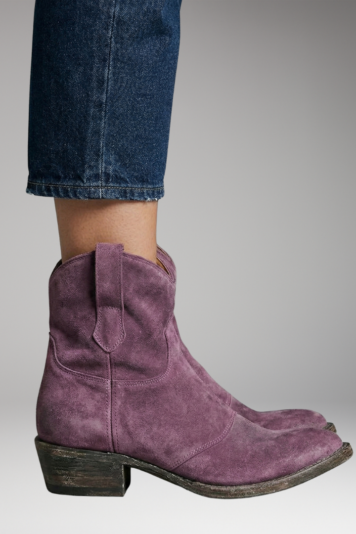 Women's Vintage Western Ankle Boots with Chic Cowboy Silhouette