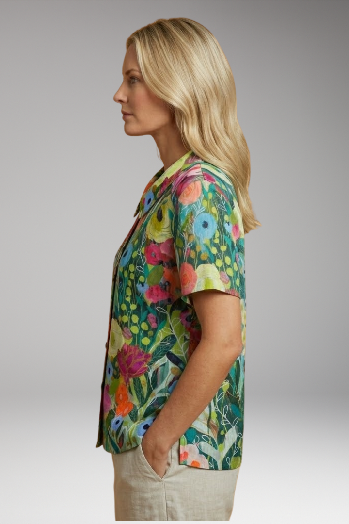 Women's Watercolor Floral Shirt with Relaxed Fit