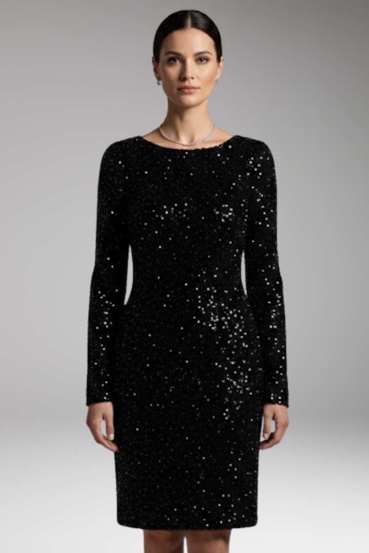 Women's Winter Party Dress with Open Back and Deep V-Neck