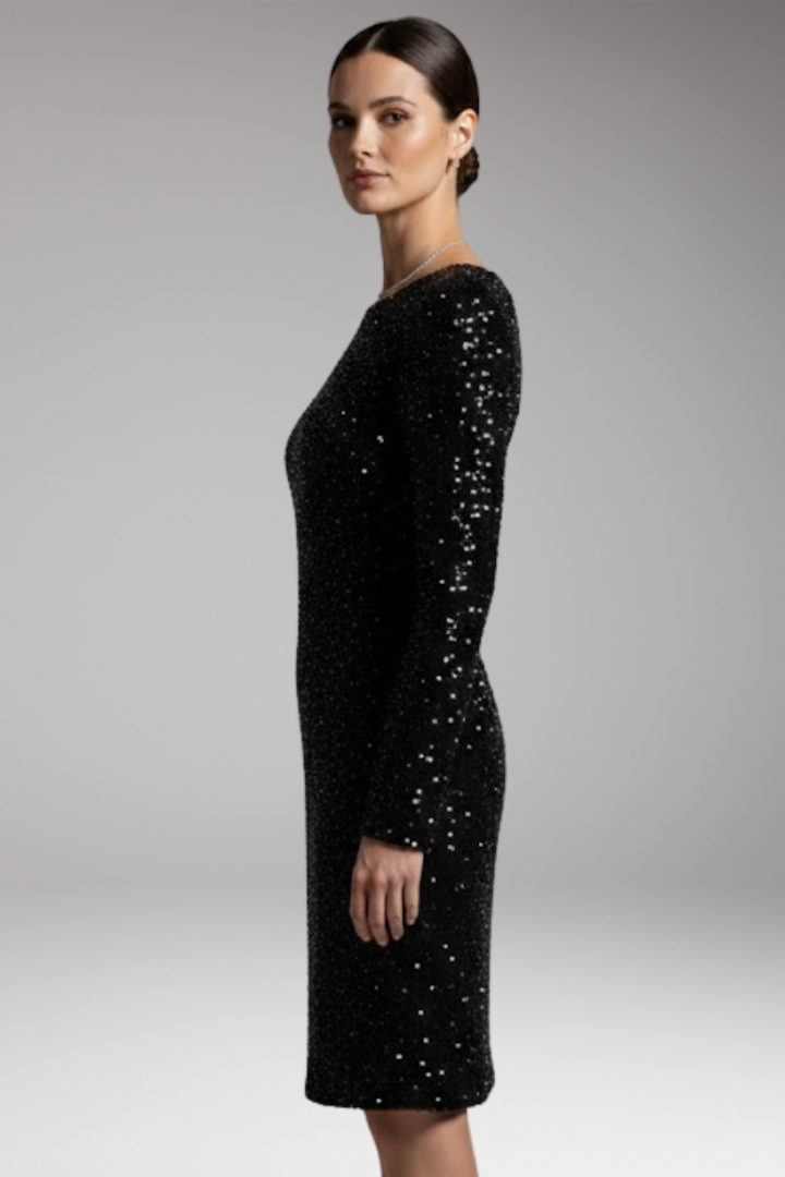 Women's Winter Party Dress with Open Back and Deep V-Neck