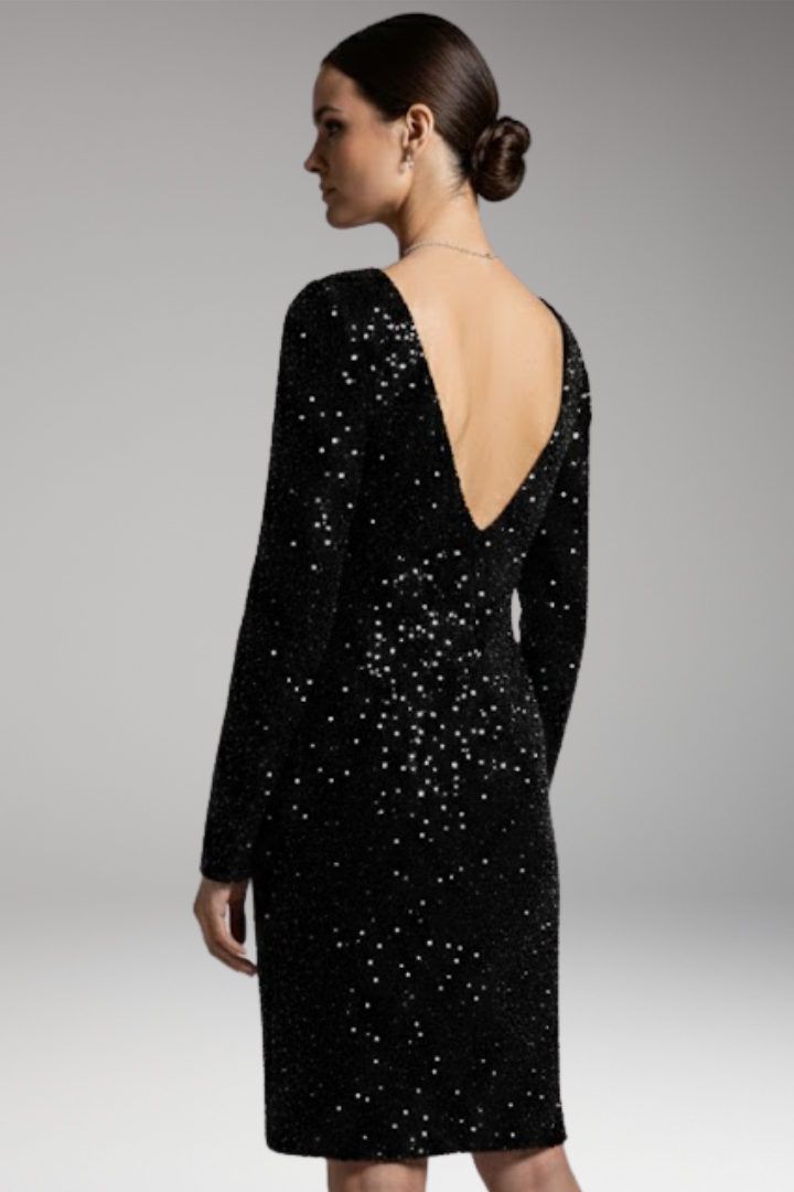 Women's Winter Party Dress with Open Back and Deep V-Neck