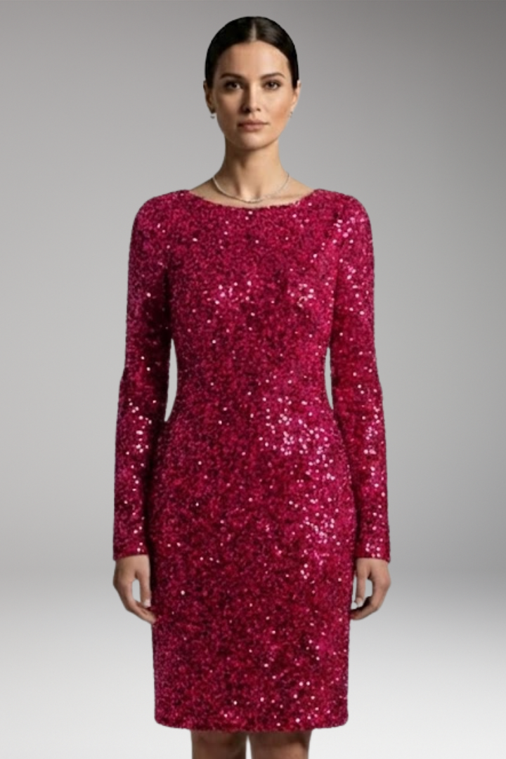 Women's Winter Party Dress with Open Back and Deep V-Neck