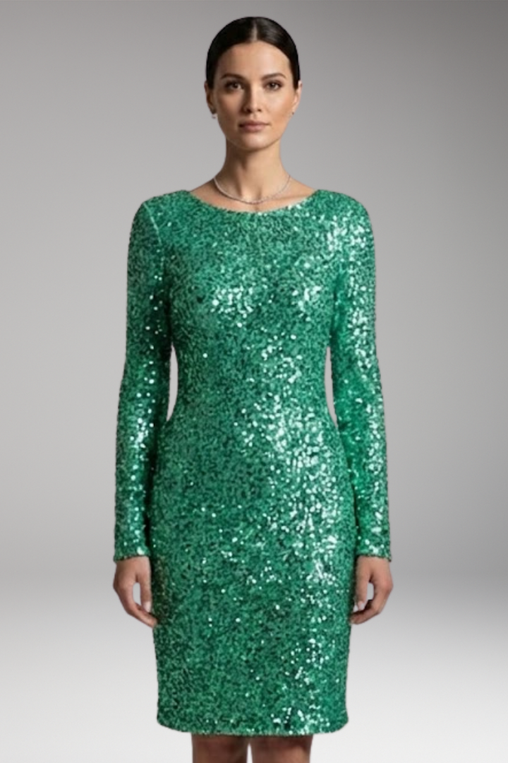 Women's Winter Party Dress with Open Back and Deep V-Neck
