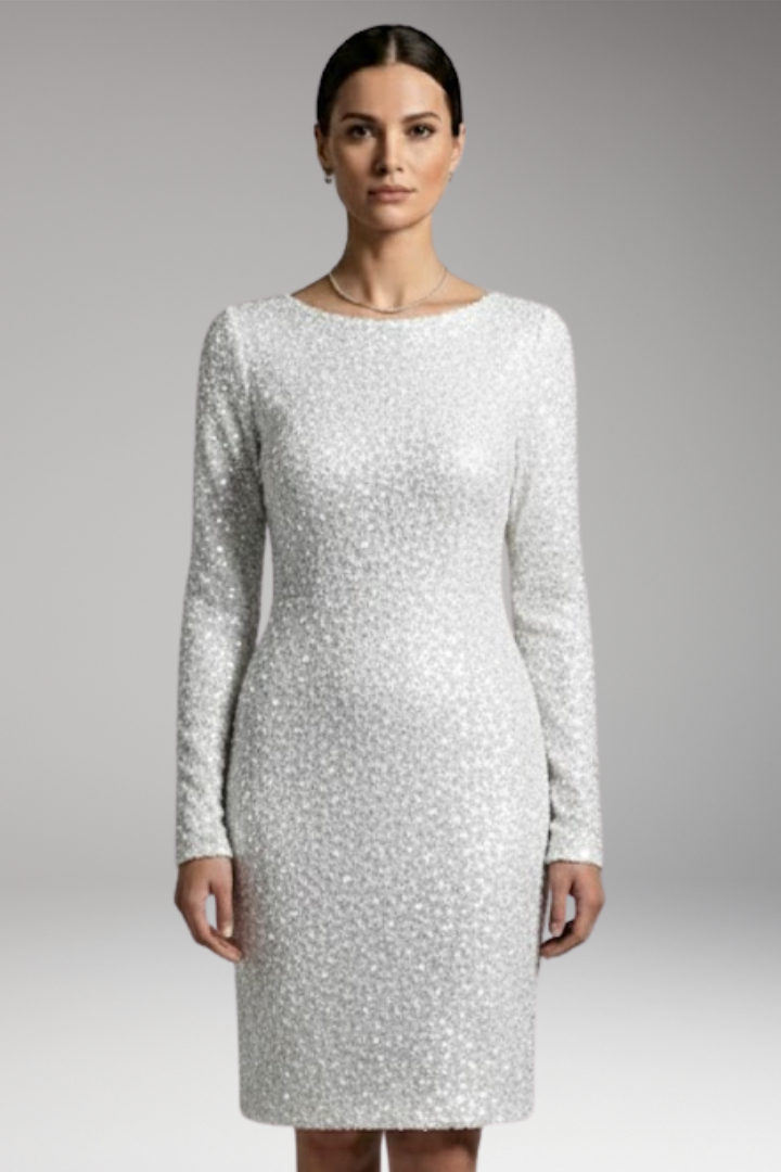 Women's Winter Party Dress with Open Back and Deep V-Neck