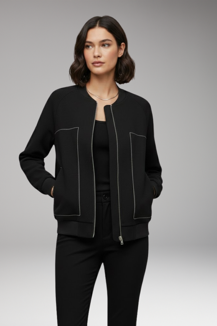 Women's Zip-Up Bomber Jacket with Side Pockets