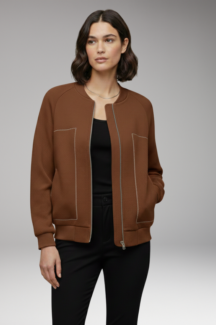 Women's Zip-Up Bomber Jacket with Side Pockets