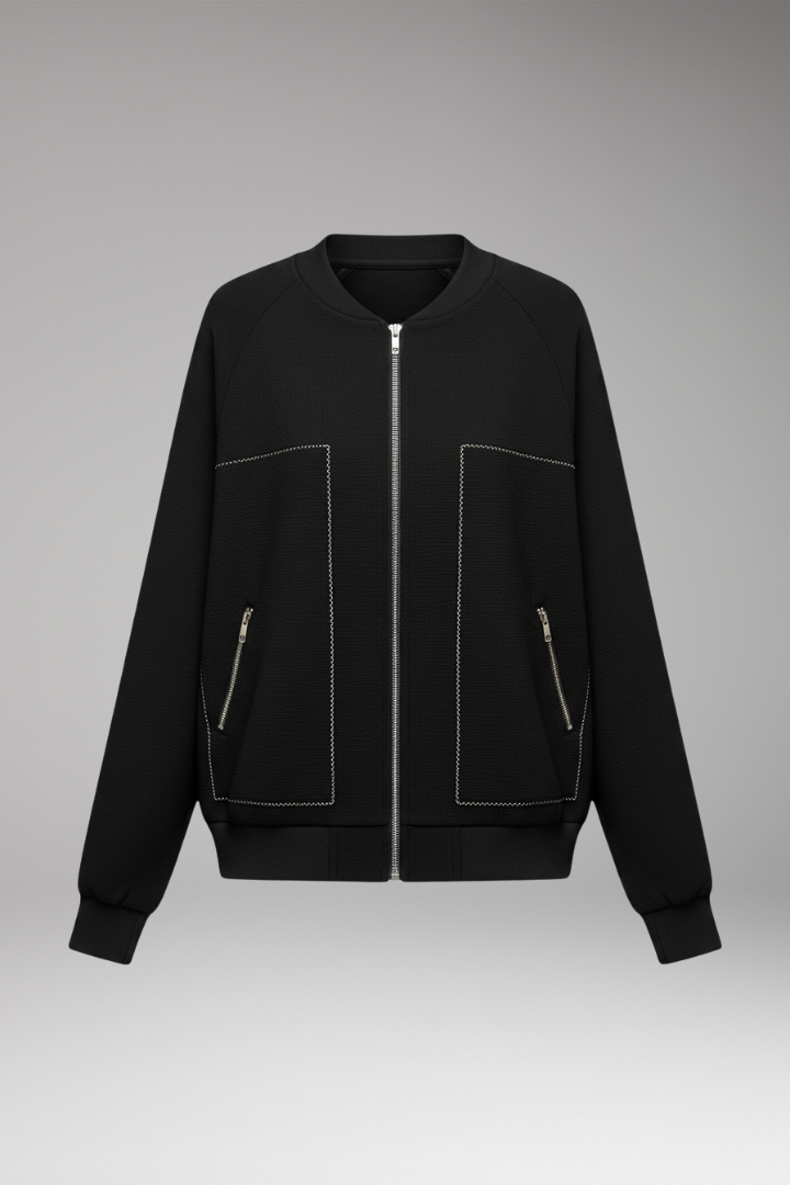Women's Zip-Up Bomber Jacket with Side Pockets
