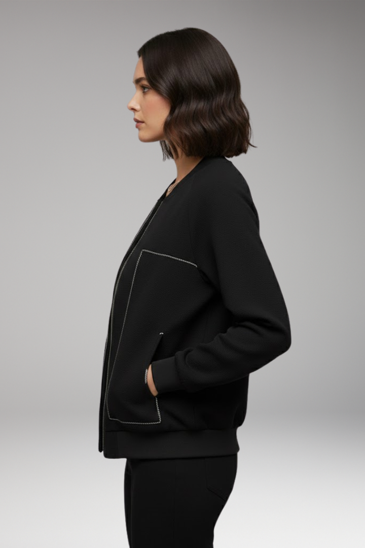 Women's Zip-Up Bomber Jacket with Side Pockets