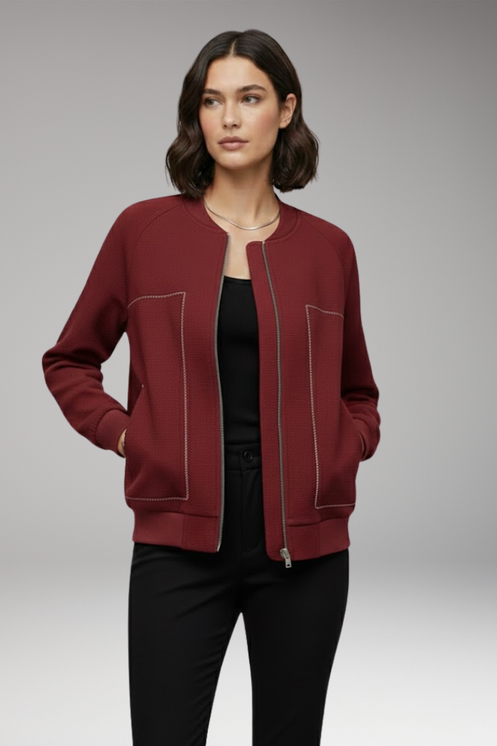 Women's Zip-Up Bomber Jacket with Side Pockets