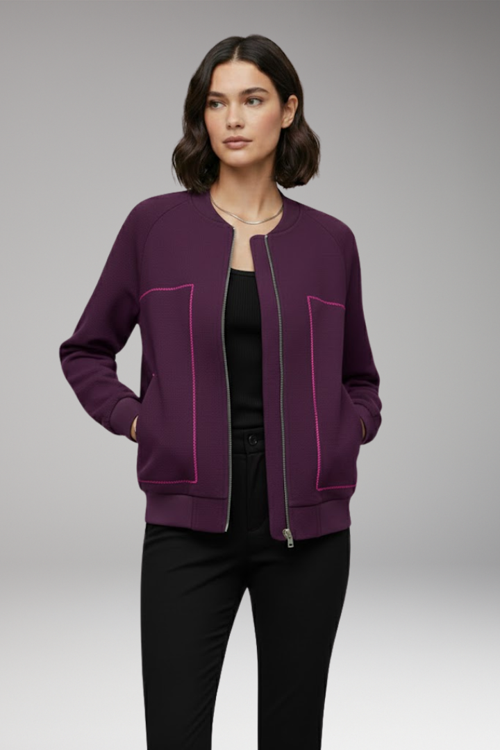Women's Zip-Up Bomber Jacket with Side Pockets