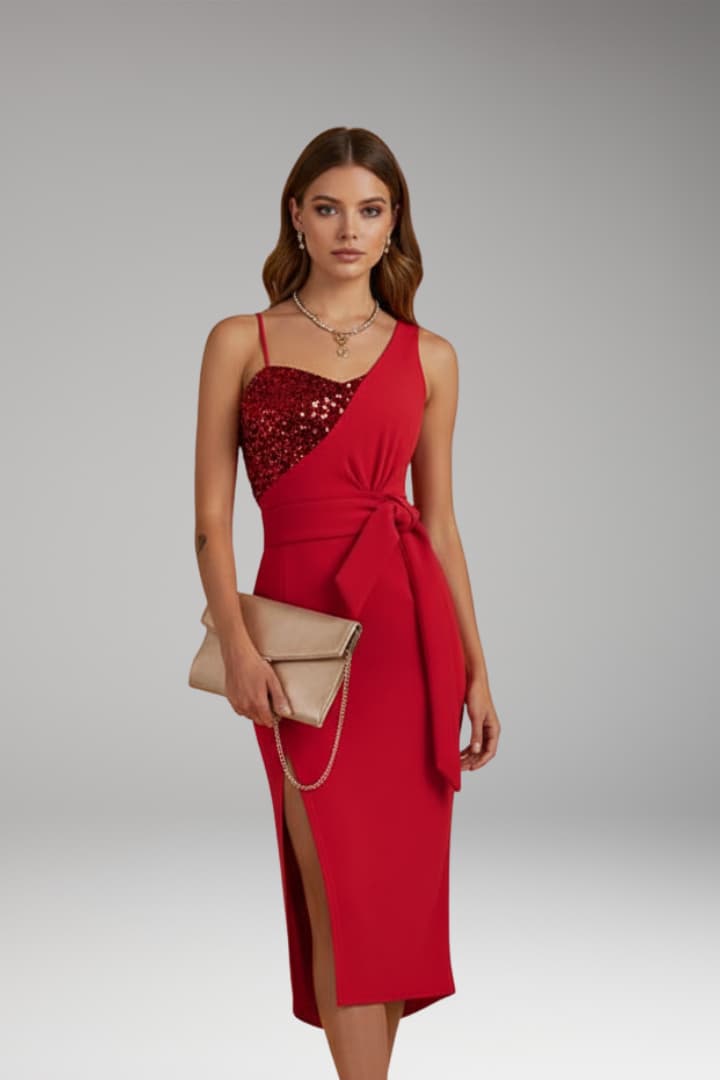 Women's Asymmetrical Bodycon Dress with Sequin Detail