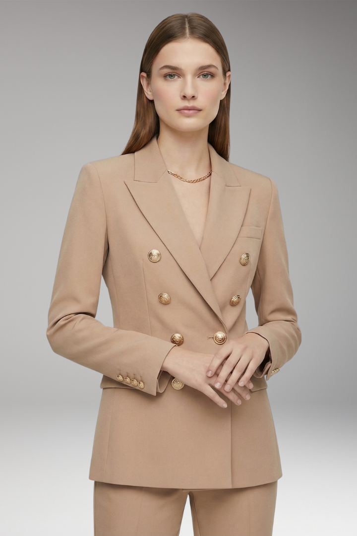 Women's Blazer with Two-Row Button Closure and Decorative Buttons