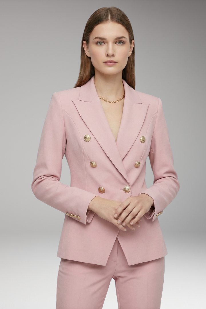 Women's Blazer with Two-Row Button Closure and Decorative Buttons