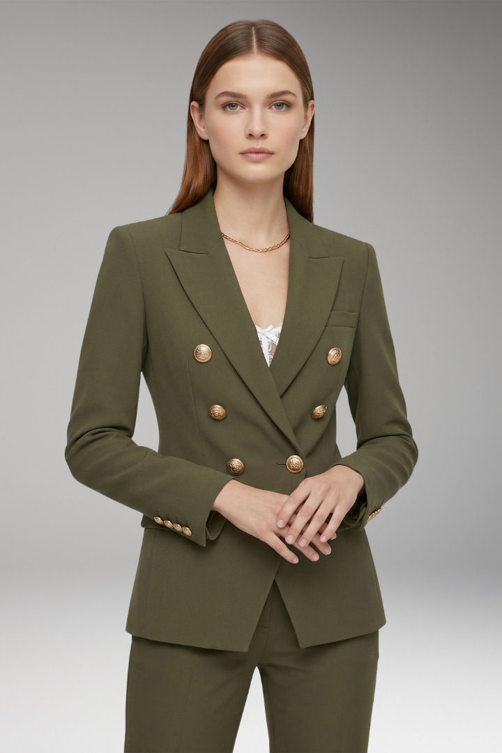 Women's Blazer with Two-Row Button Closure and Decorative Buttons