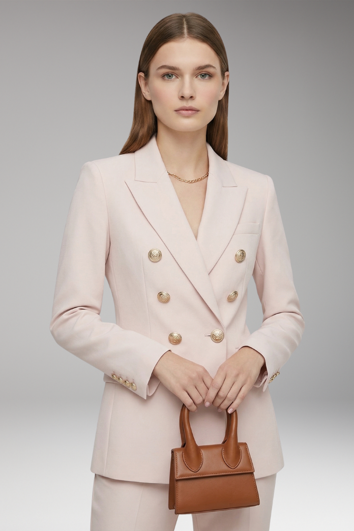 Women's Blazer with Two-Row Button Closure and Decorative Buttons