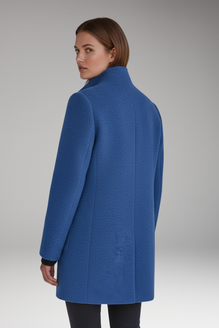 Women's Coat with High Collar and Button Closure