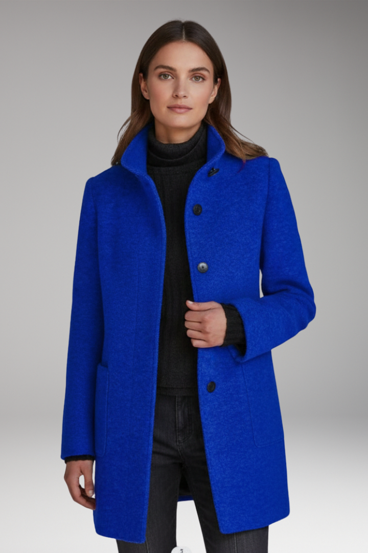 Women's Coat with High Collar and Button Closure