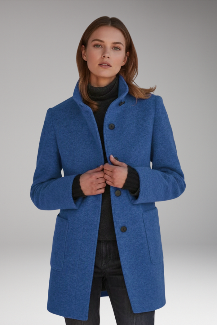 Women's Coat with High Collar and Button Closure