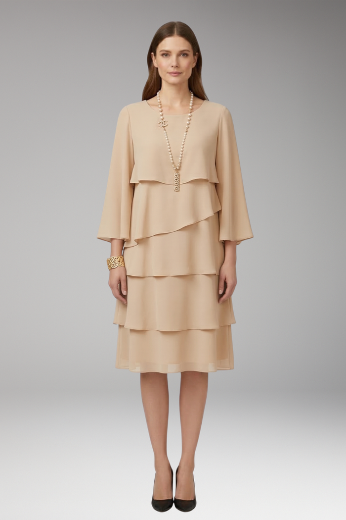 Women's Dress with Layered Design and Long Sleeves