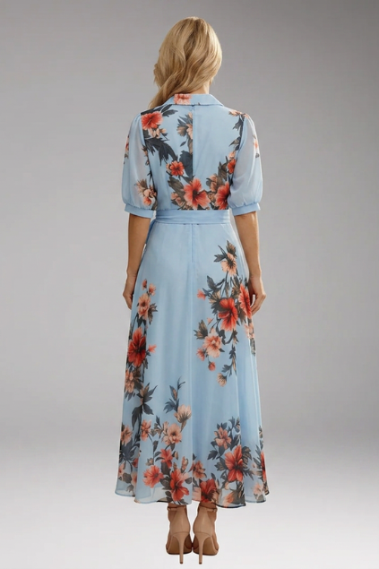 Women's Floral V-Neck Midi Dress with Comfortable Stretch Fabric