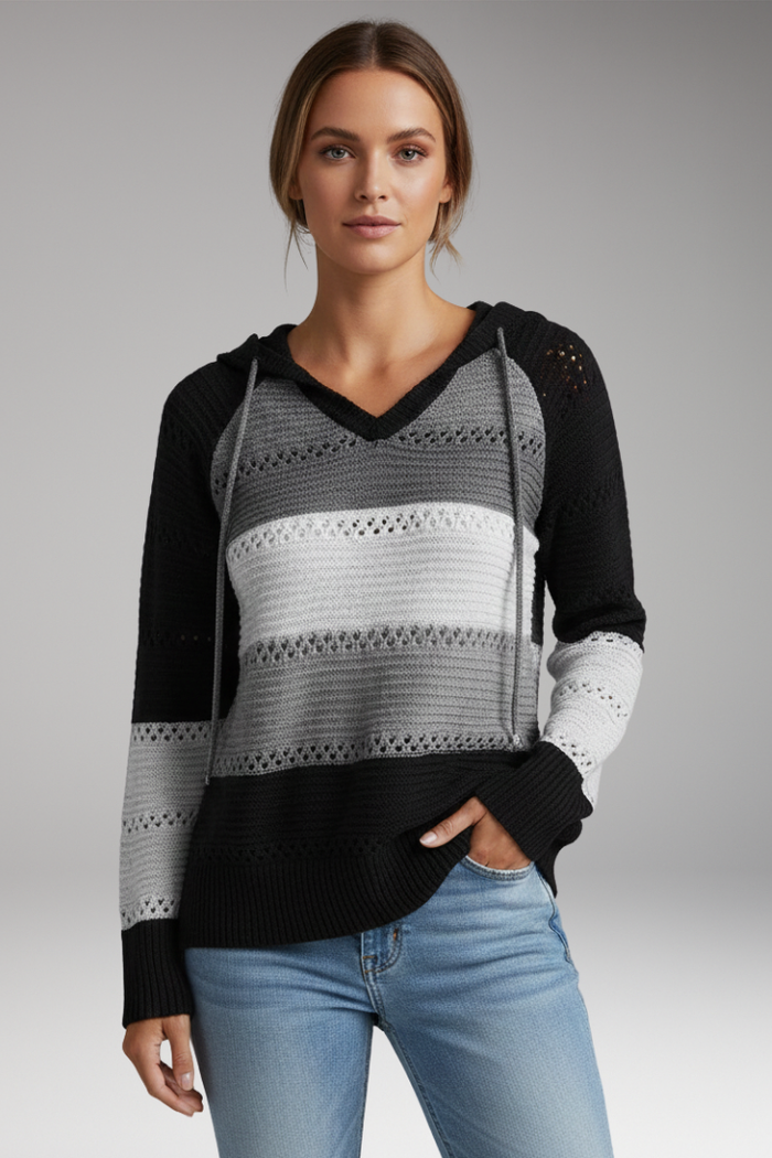 Women's Hoodie with V-Neckline and Ribbed Hem