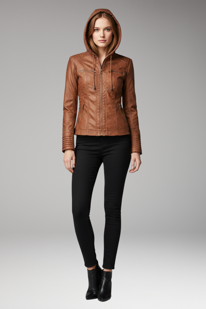 Women's Jacket with Hood and Front Zip Closure