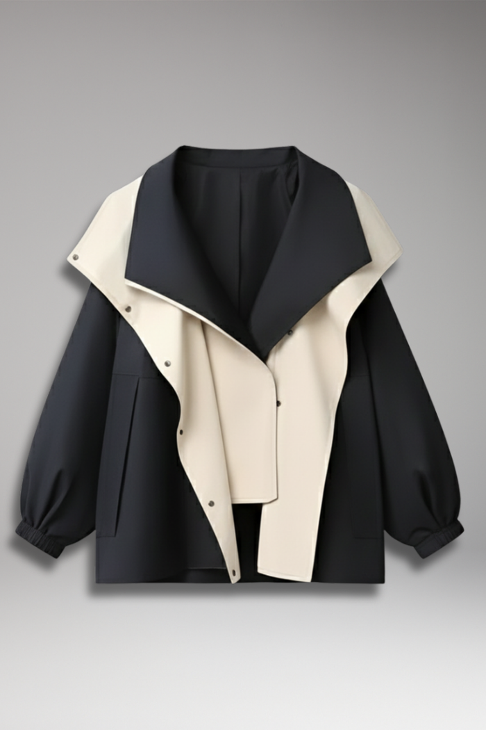 Women's Jacket with Layered Hood and Drawstring Cuffs