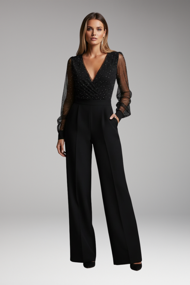 Women's Jumpsuit with Round Neck and Straight Leg