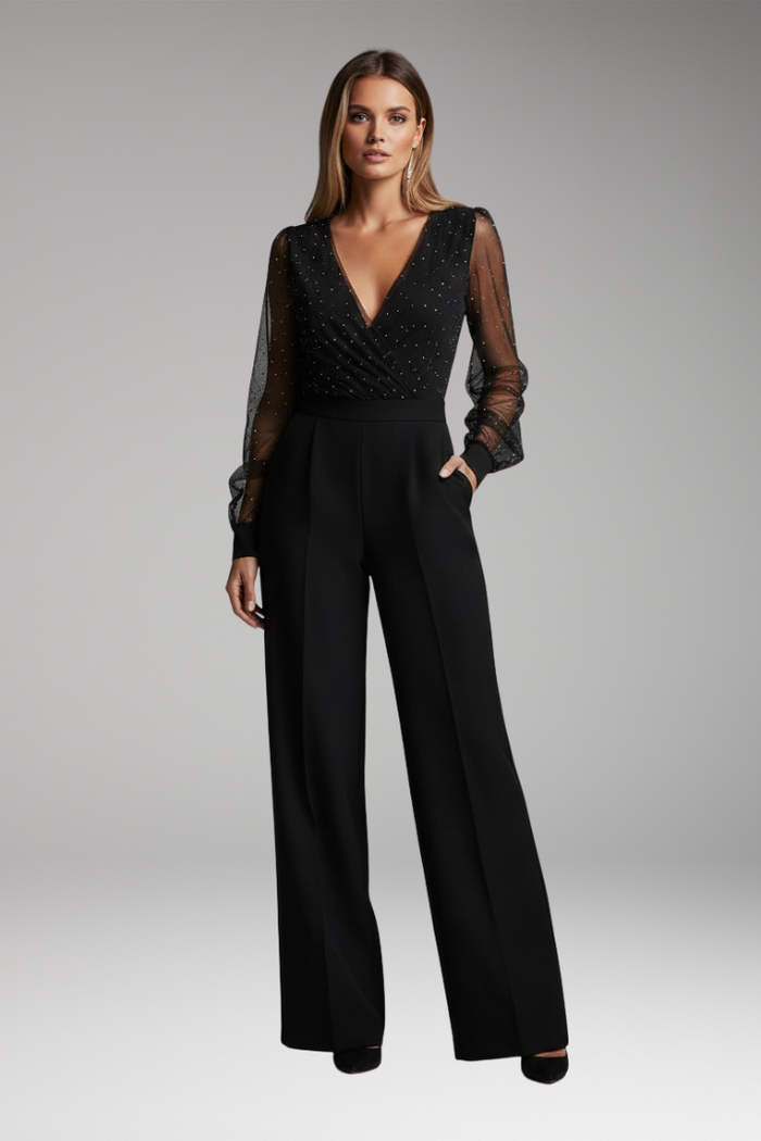 Women's Jumpsuit with Round Neck and Straight Leg