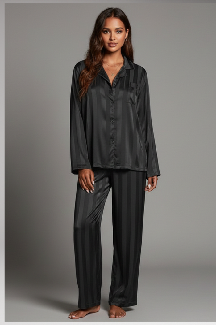 Women's Pajama Set with Button Top and Elastic Waistband