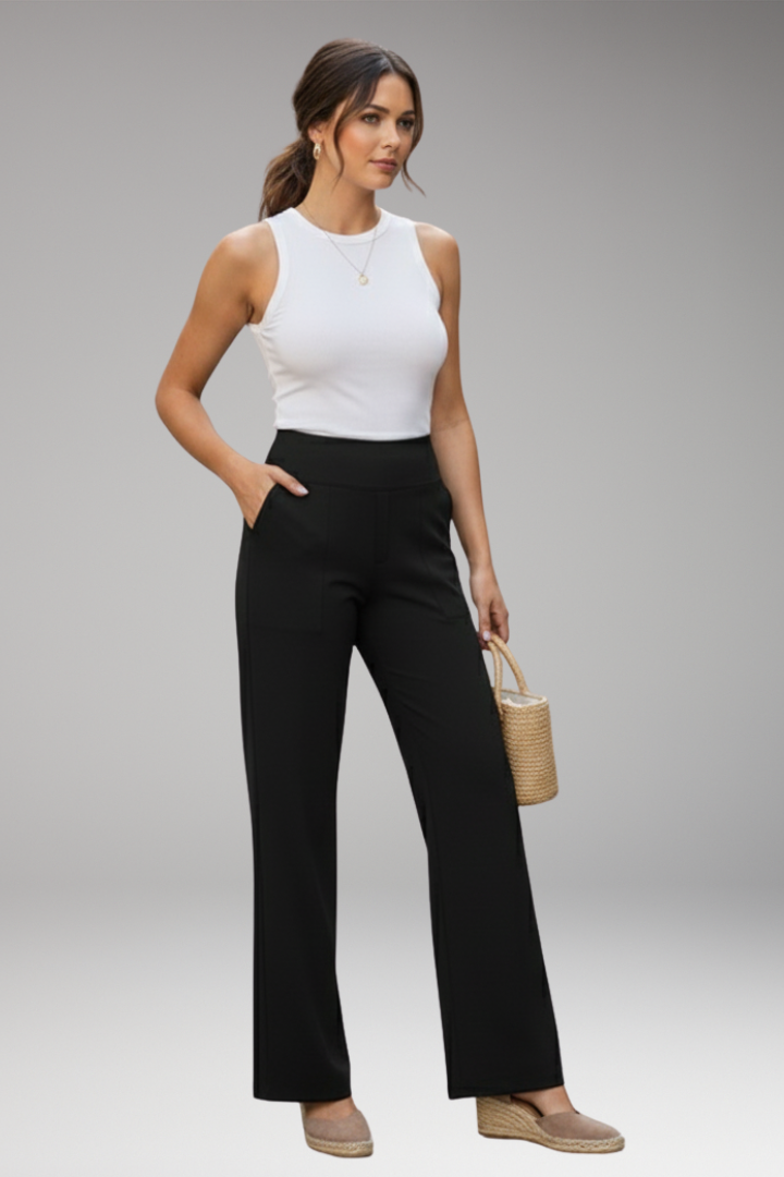 Women's Pants with High Waist and Side Pockets