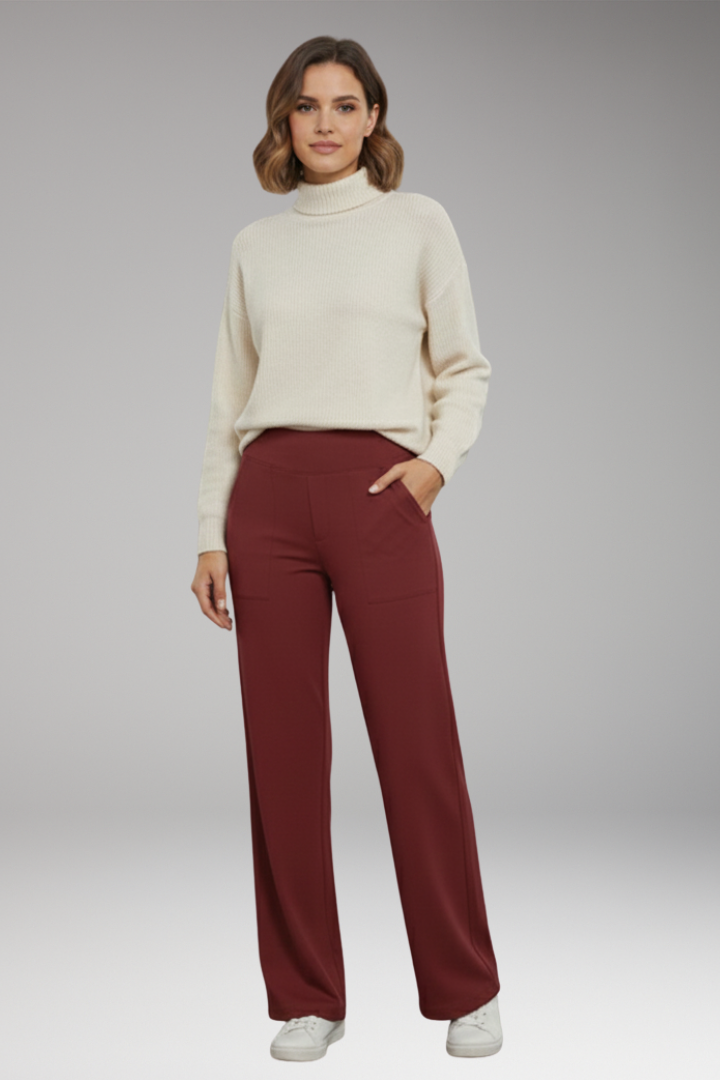 Women's Pants with High Waist and Side Pockets