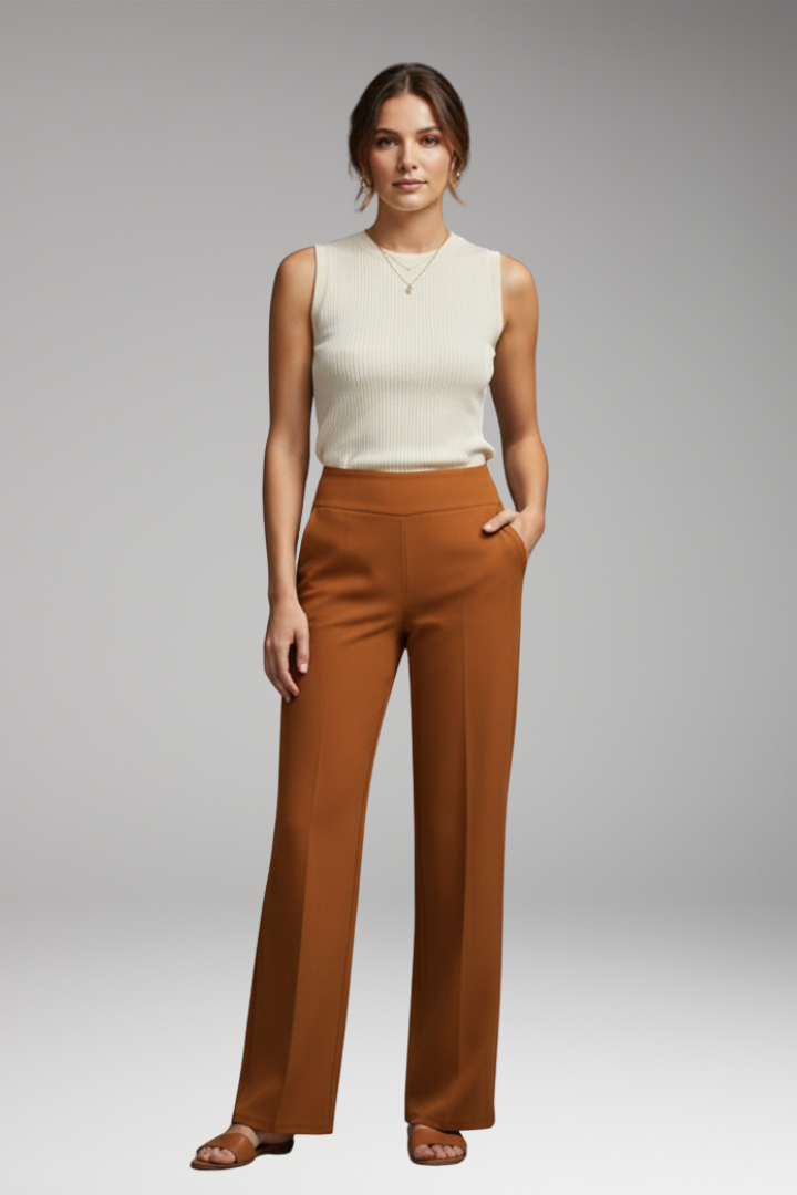 Women's Pants with High Waist and Side Pockets