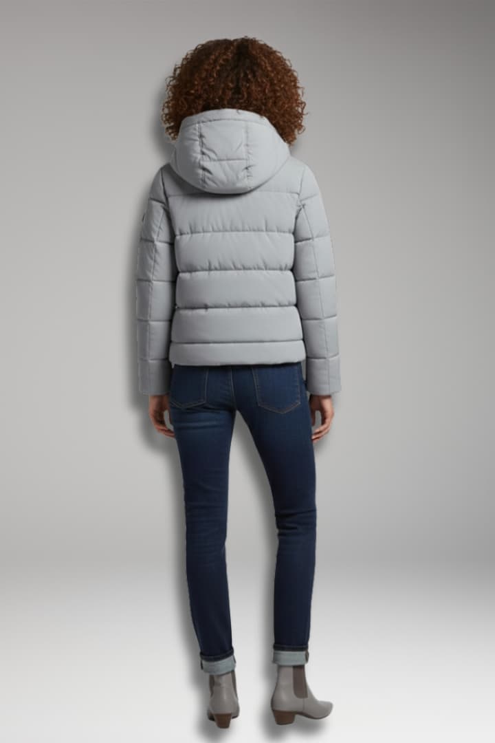 Women's Puffer Jacket with High Collar and Zipper Closure