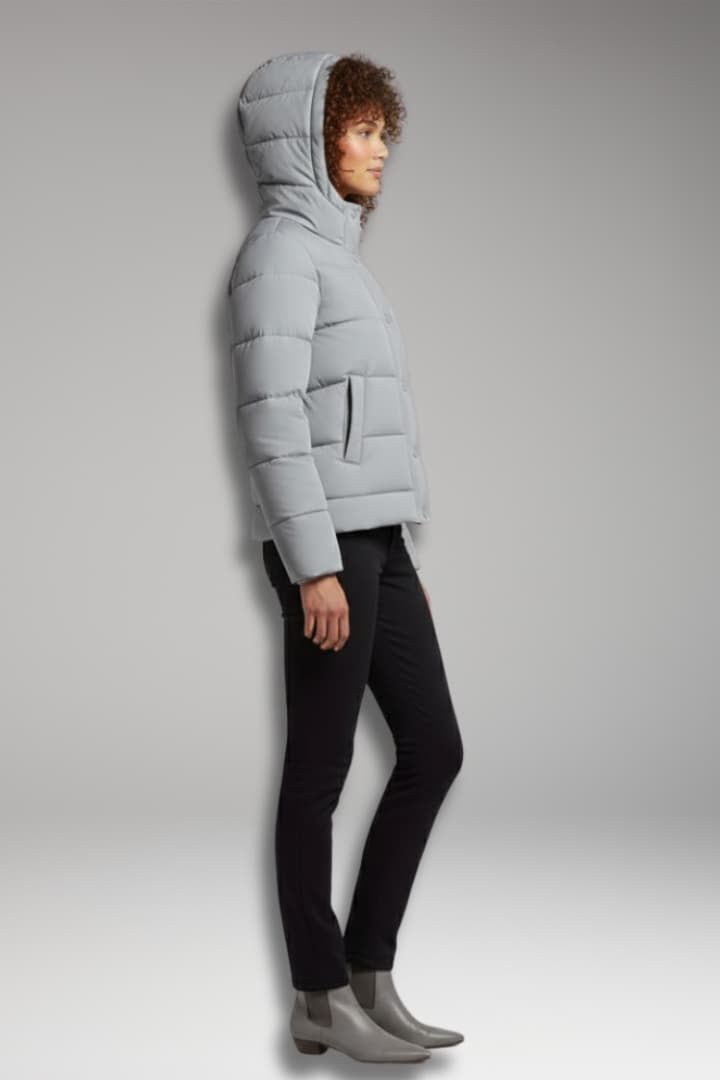 Women's Puffer Jacket with High Collar and Zipper Closure