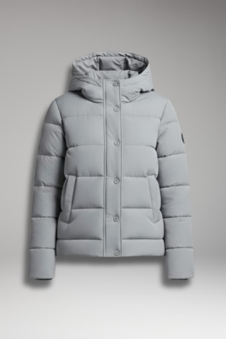Women's Puffer Jacket with High Collar and Zipper Closure