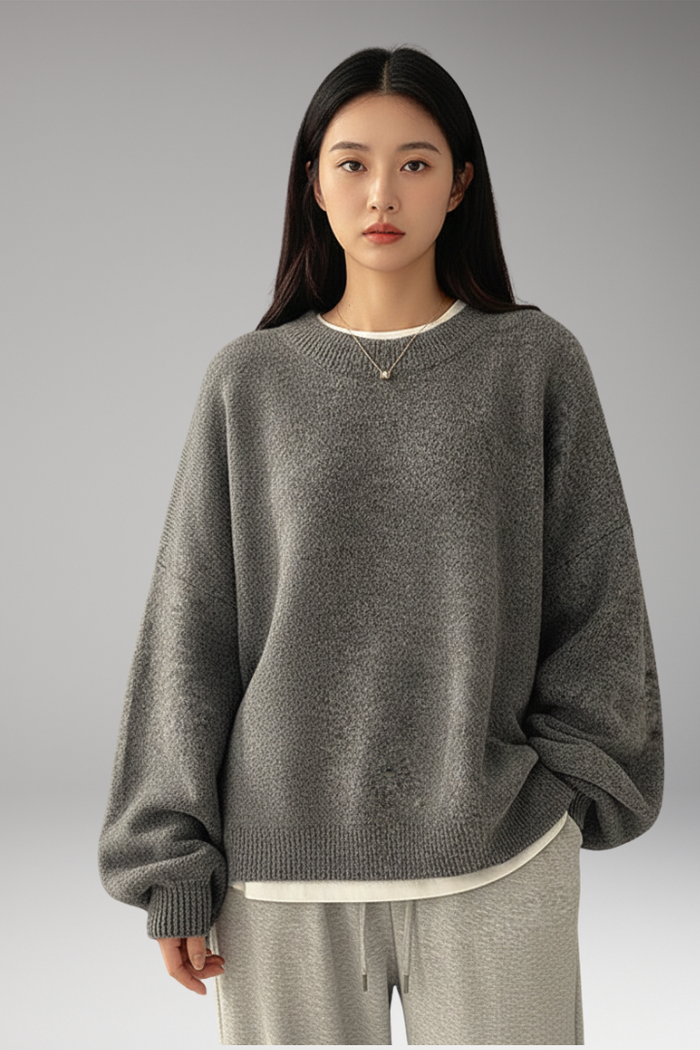 Women's Pullover Top with Round Neck and Split Hem