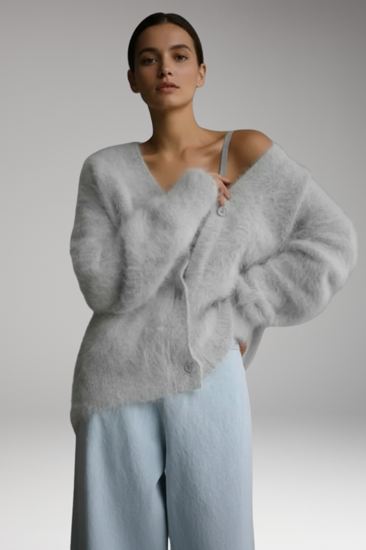 Women's Sweater with Round Neck and Ribbed Hem