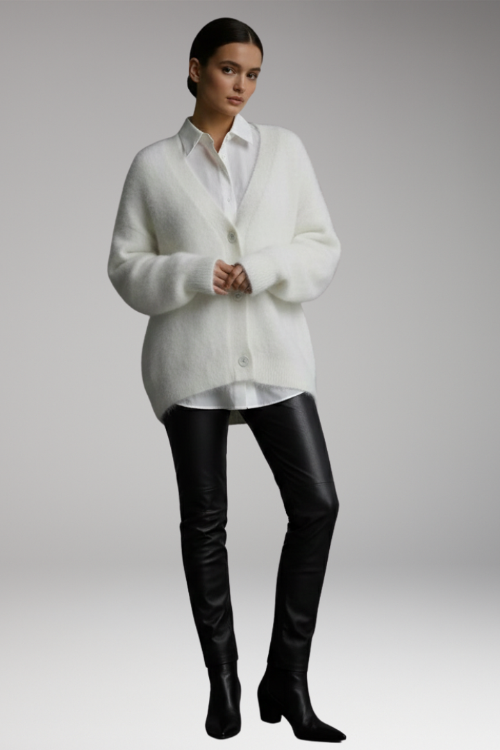 Women's Sweater with Round Neck and Ribbed Hem