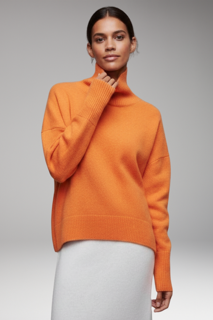 Women's Sweater with Turtleneck and Ribbed Edges