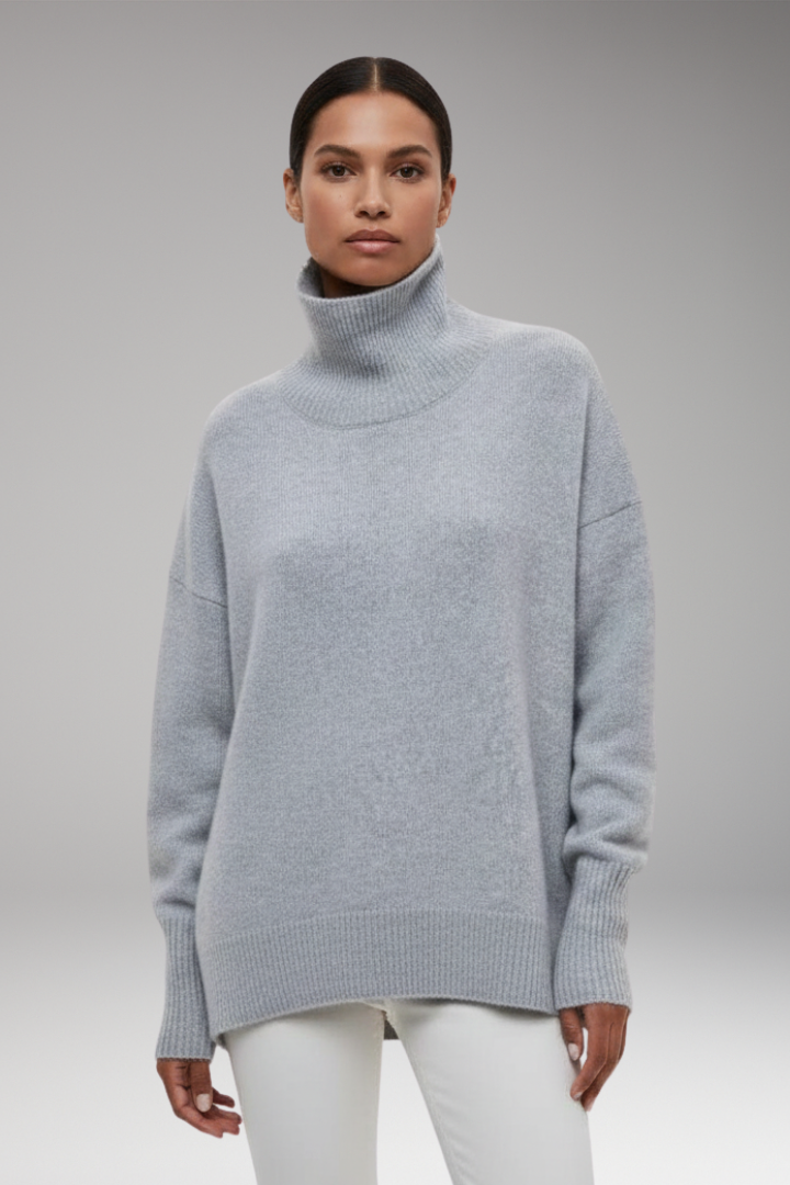Women's Sweater with Turtleneck and Ribbed Edges