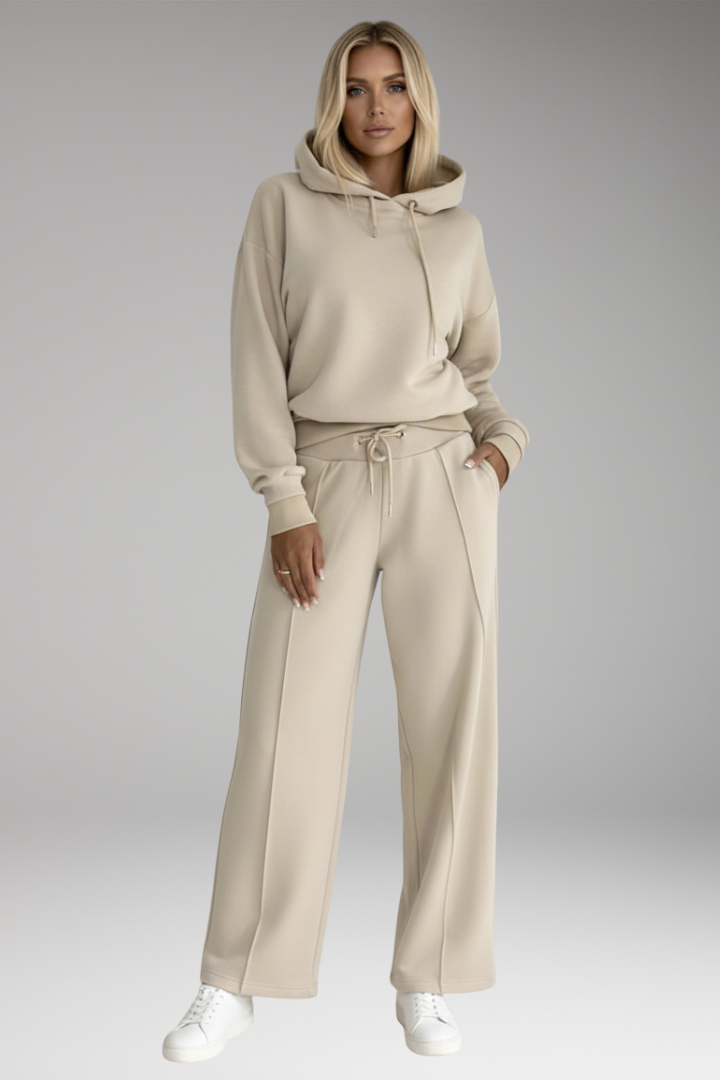 Women's Tracksuit Set with Drawstring Hoodie and Wide-Leg Pants