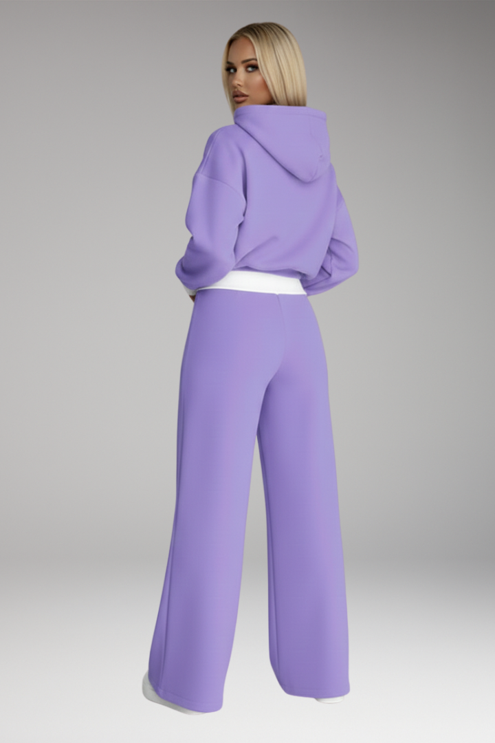 Women's Tracksuit Set with Drawstring Hoodie and Wide-Leg Pants