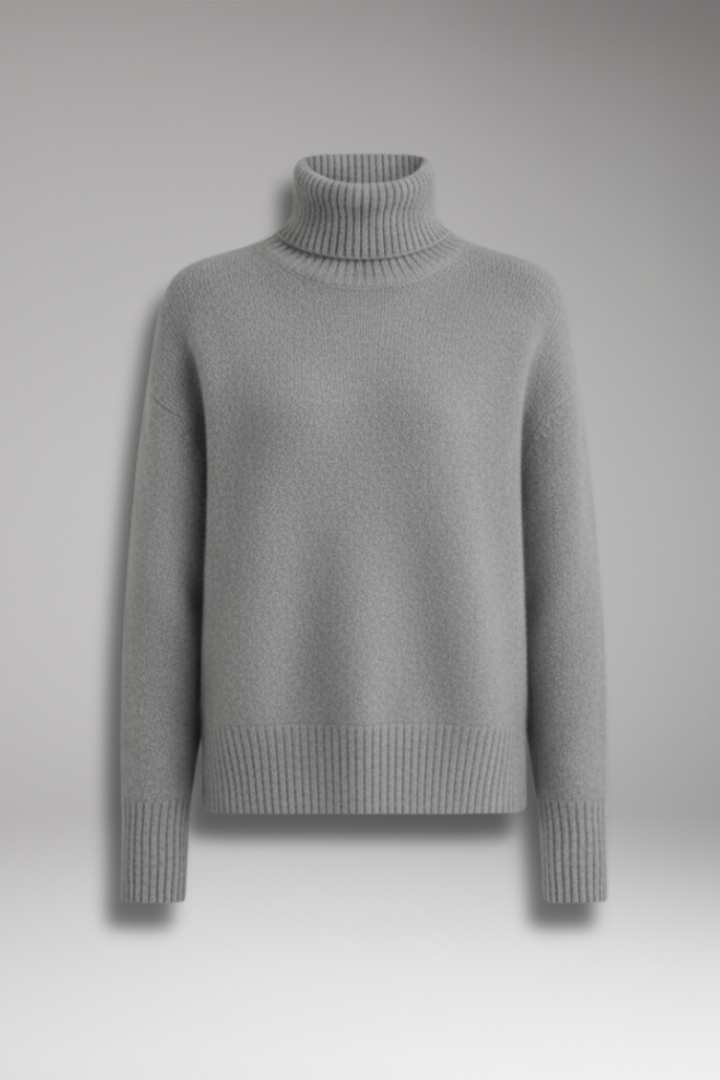 Women's Turtleneck Sweater with Long Sleeves and Ribbed Hem