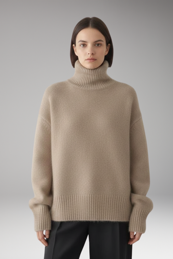 Women's Turtleneck Sweater with Long Sleeves and Ribbed Hem