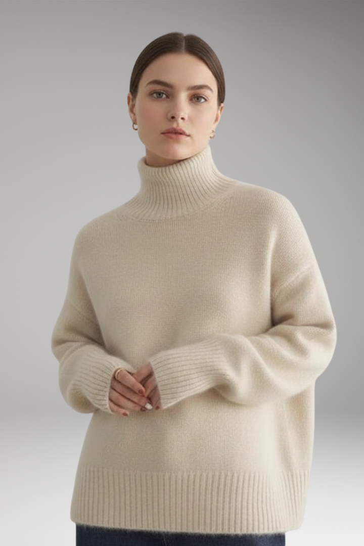 Women's Turtleneck Sweater with Long Sleeves and Ribbed Hem