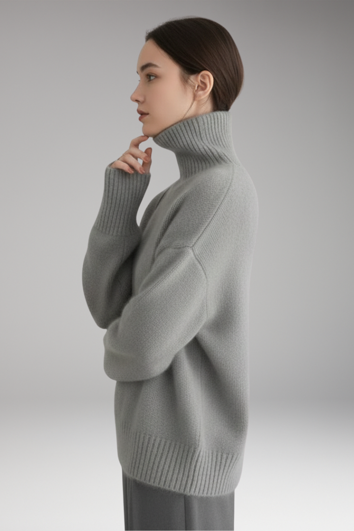 Women's Turtleneck Sweater with Long Sleeves and Ribbed Hem