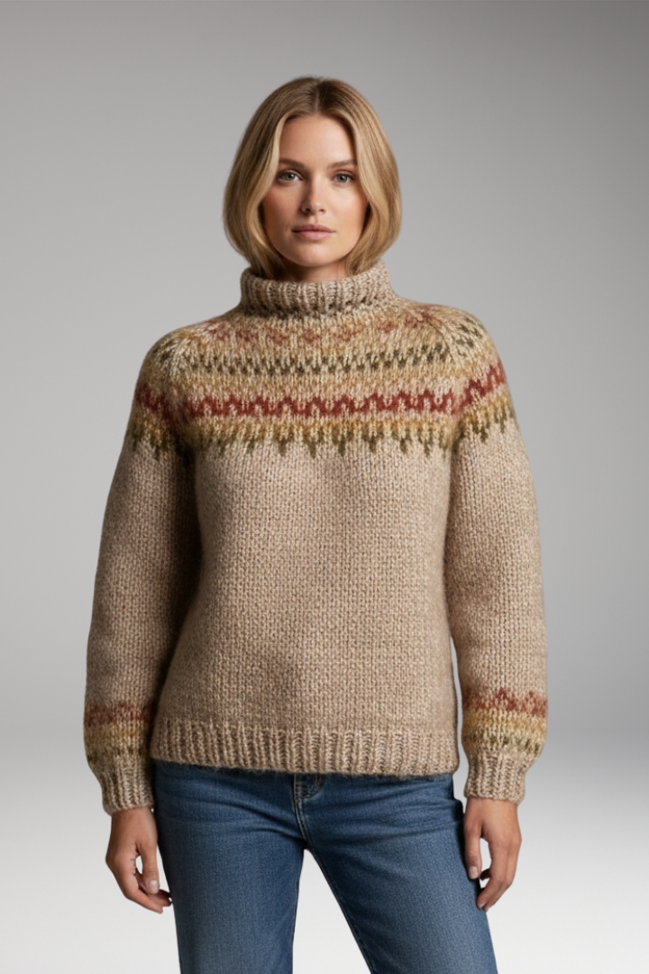 Women's Turtleneck Sweater with Ribbed Neck and Long Sleeves